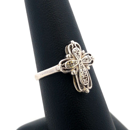 Designer ASHI 925 Sterling Silver Round Diamond Cross Ring