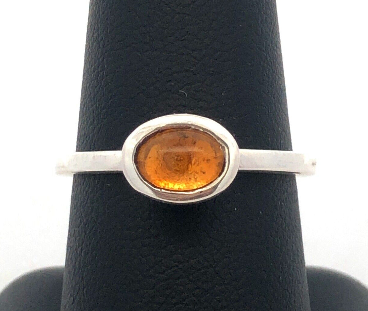 Estate 925 Sterling Silver Oval Orange Tourmaline Bezel Solitaire Ring