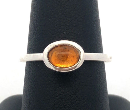 Estate 925 Sterling Silver Oval Orange Tourmaline Bezel Solitaire Ring
