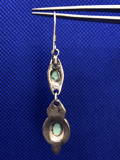 Native American Signed 925 sterling Silver Blue Turquoise Dangle Hook Earrings