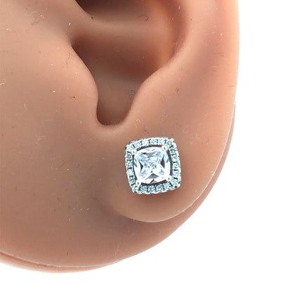 Designer 925 Sterling Silver Round Cubic Zirconia CZ Halo Stud Earrings