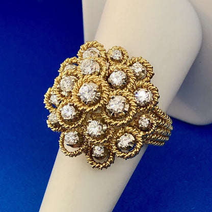 Stunning 18K Yellow Gold Diamond Floral Cluster Empire Setting Statement Ring