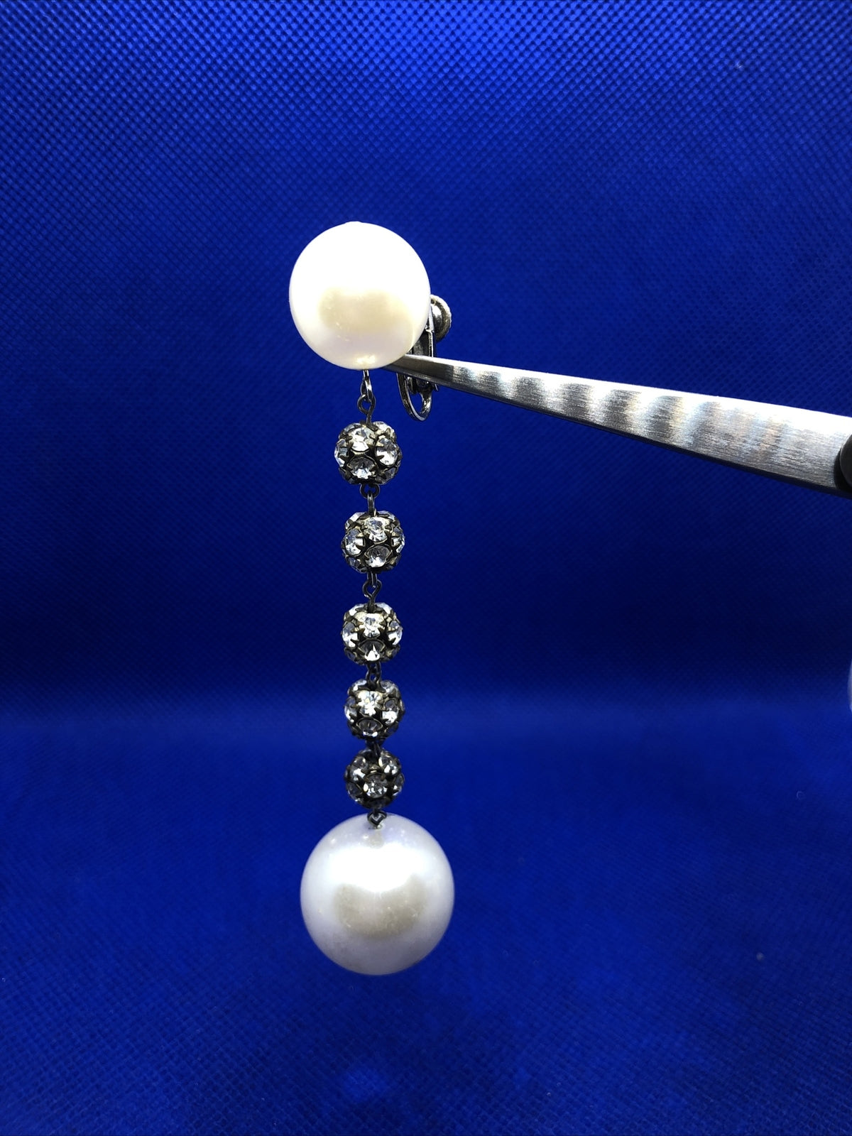 Vintage Richelieu Silver Tone Faux Pearl Rhinestone Statement Dangle Earrings