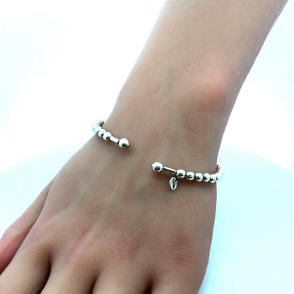 Estate Italy 925 Sterling Silver Beaded Stackable Oval Open Cuff Bracelet