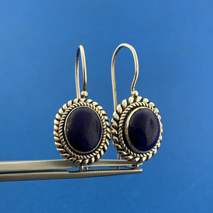 BA Suarti 925 Sterling Silver Lapis-Lazuli Oval Cabochon Dangle Wire Earrings