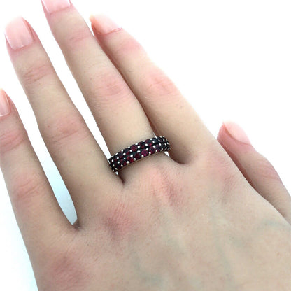 Designer DJoy 925 Sterling Silver Round Garnet Stackable Anniversary Band Ring