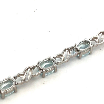 Designer QCD 925 Sterling Silver Oval Light Aqua Tourmaline Tennis Bracelet