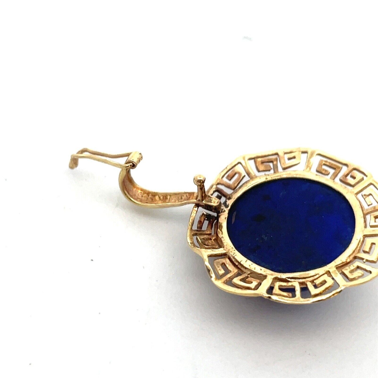 Designer 14K Yellow Gold Round Lapis-Lazuli Cabochon Statement Enhancer Pendant