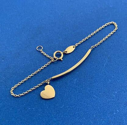 Designer ARR 14K Yellow Gold Simple Heart Charm Chain Bar Bracelet