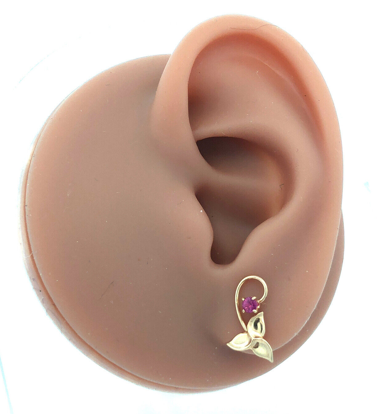 Designer PPC 14K Yellow Gold Ruby Floral Scroll Stud Earrings