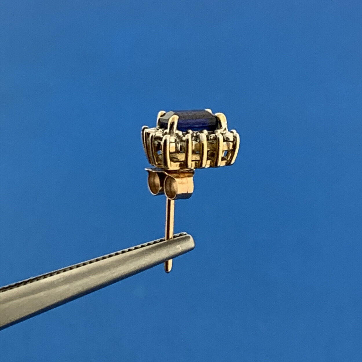 OHM 10K Yellow Gold Sapphire Diamond September Anniversary Stud Earrings