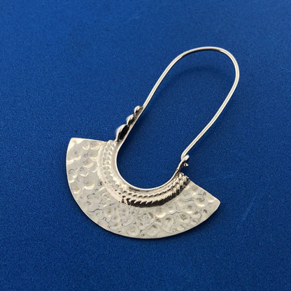 Stunning Mexican Sterling Silver 925 Textured Crescent Drop Wire Hook Earrings