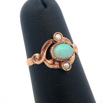 Vintage Estate 10k Yellow Gold White Opal Pearl Whimsical Wavy Ring Size 4.5