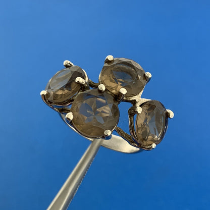 Designer NF 925 Sterling Silver Smoky Quartz Statement Cocktail Ring