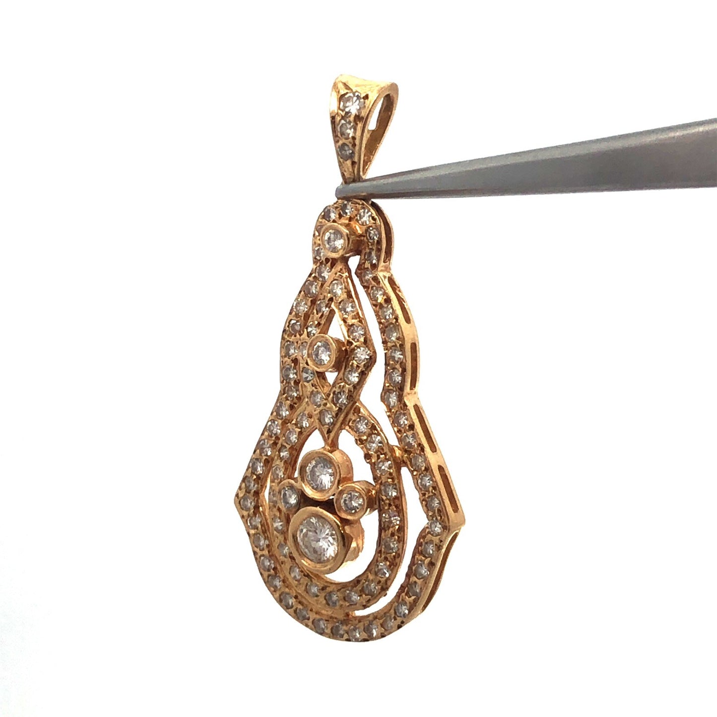 Designer 14K Yellow Gold Diamond Cluster Infinity Statement Anniversary Pendant