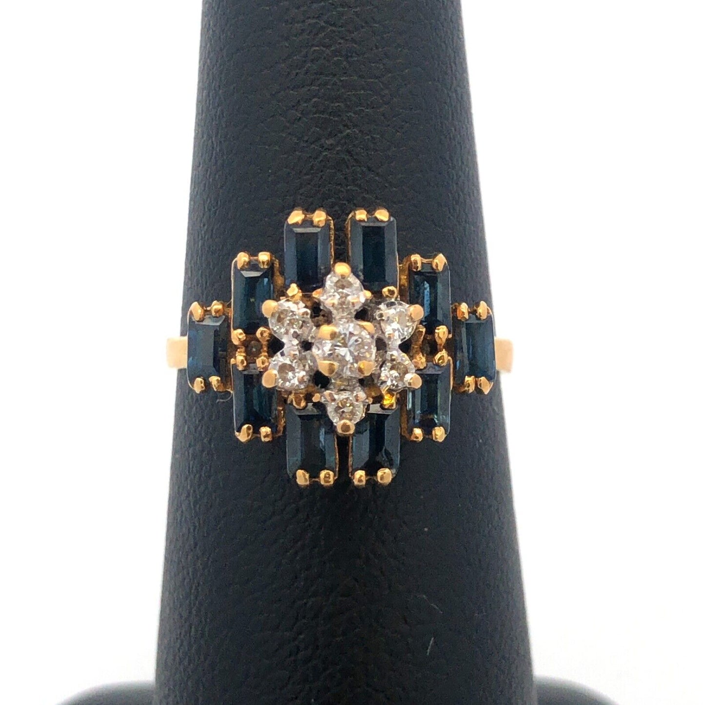 Vintage Estate 18k Yellow Gold Diamond Cluster Sapphire Accent Ring Size 6.25