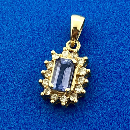 14K Yellow Gold Purple Tanzanite Diamond Charm Pendant
