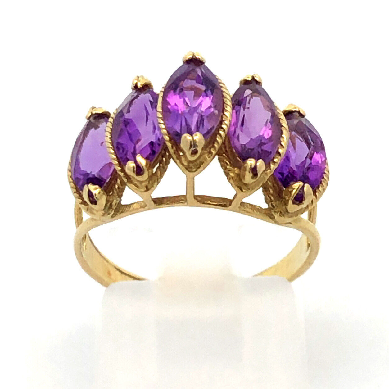 Vintage 14K Yellow Gold Marquise Amethyst Statement Ring