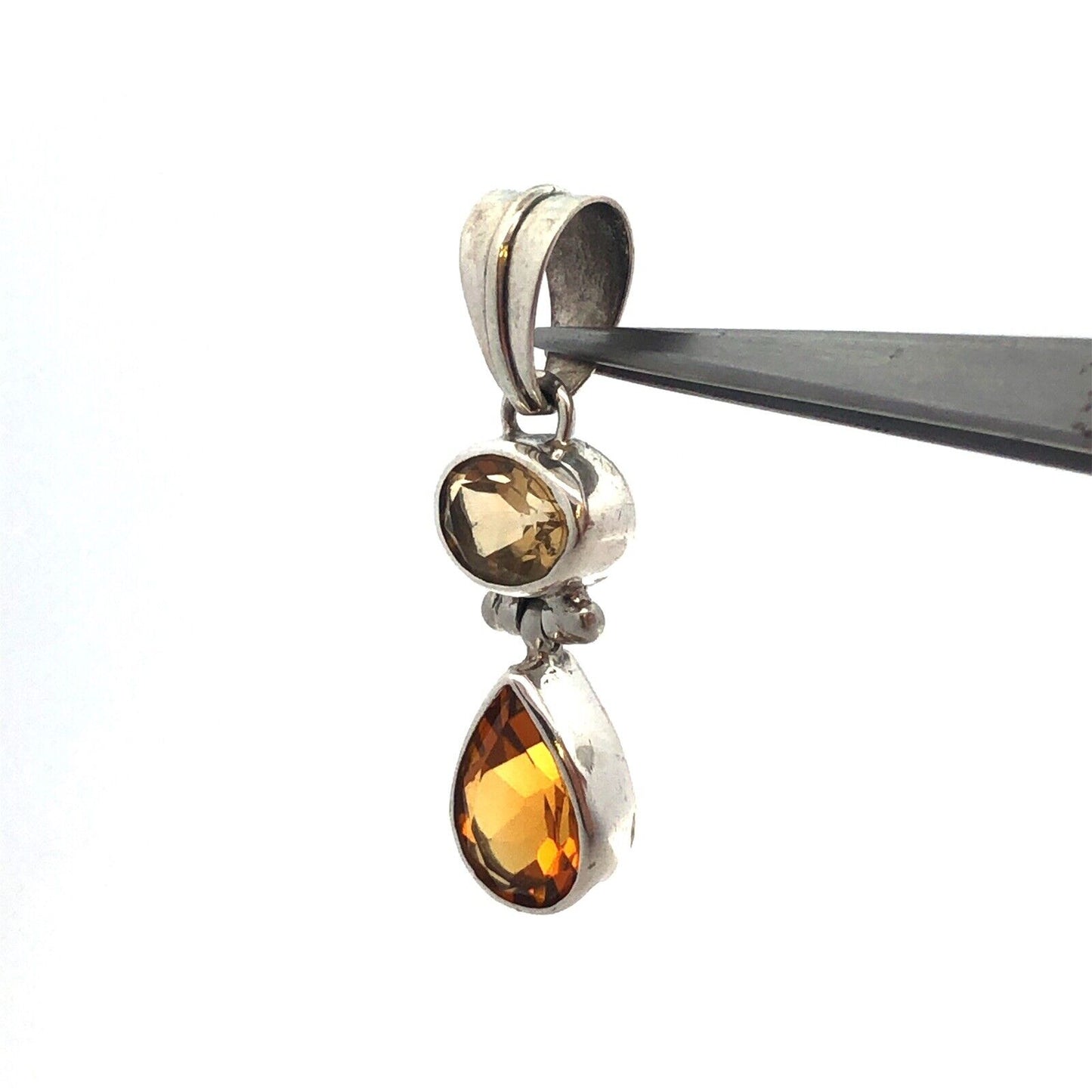 925 Sterling Silver Citrine Prasiolite Drop Dangle Statement Pendant