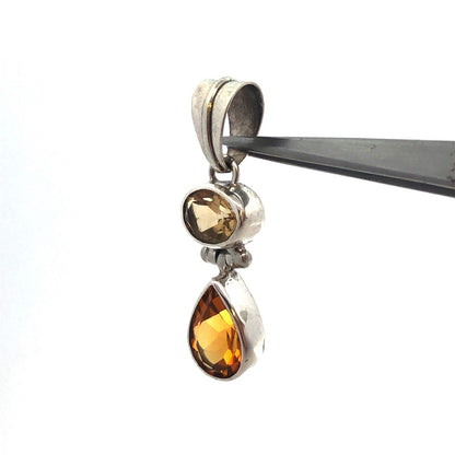 925 Sterling Silver Citrine Prasiolite Drop Dangle Statement Pendant