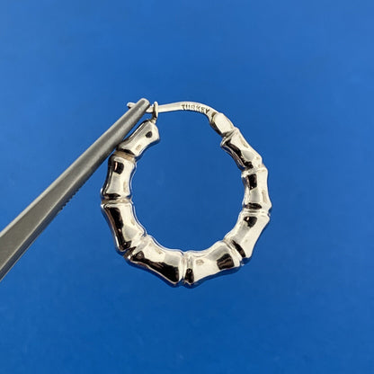 Designer ARR Turkey 14K White Gold Bamboo Design Elegant Hoop Earrings
