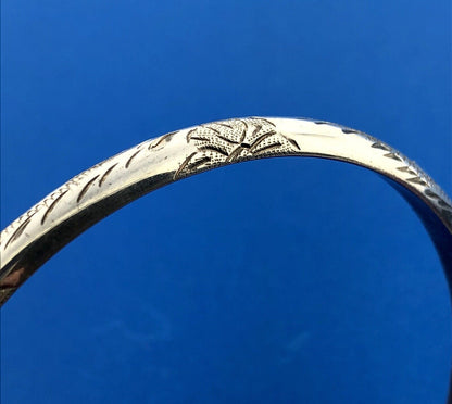 Vintage Sterling Silver 925 Floral Scroll Engraved Bangle Bracelet