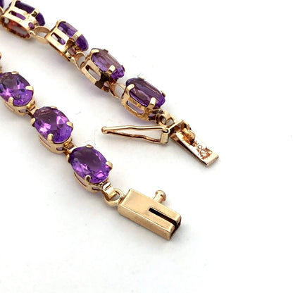 Designer 10K Yellow Gold Purple Amethyst February Birthstone Tennis Bracelet