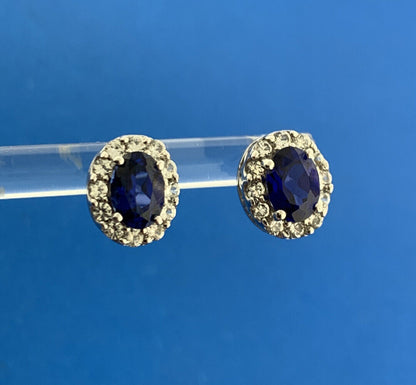 Jane Seymour JWBR Sterling Silver Lab Created Sapphire Oval Stud Earrings