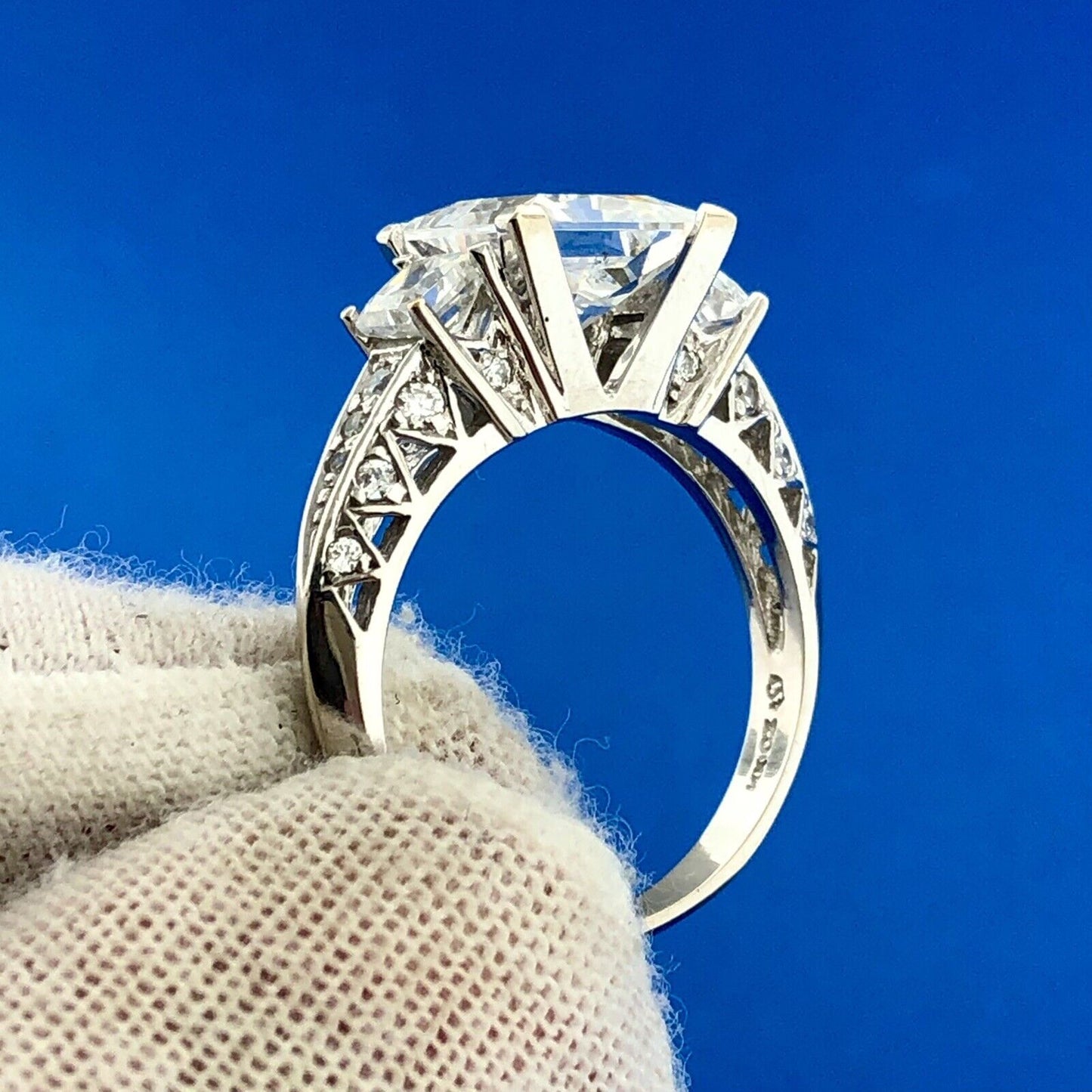 Sparkling 14K White Gold Princess Cut Cubic Zirconia Statement Engagement Ring