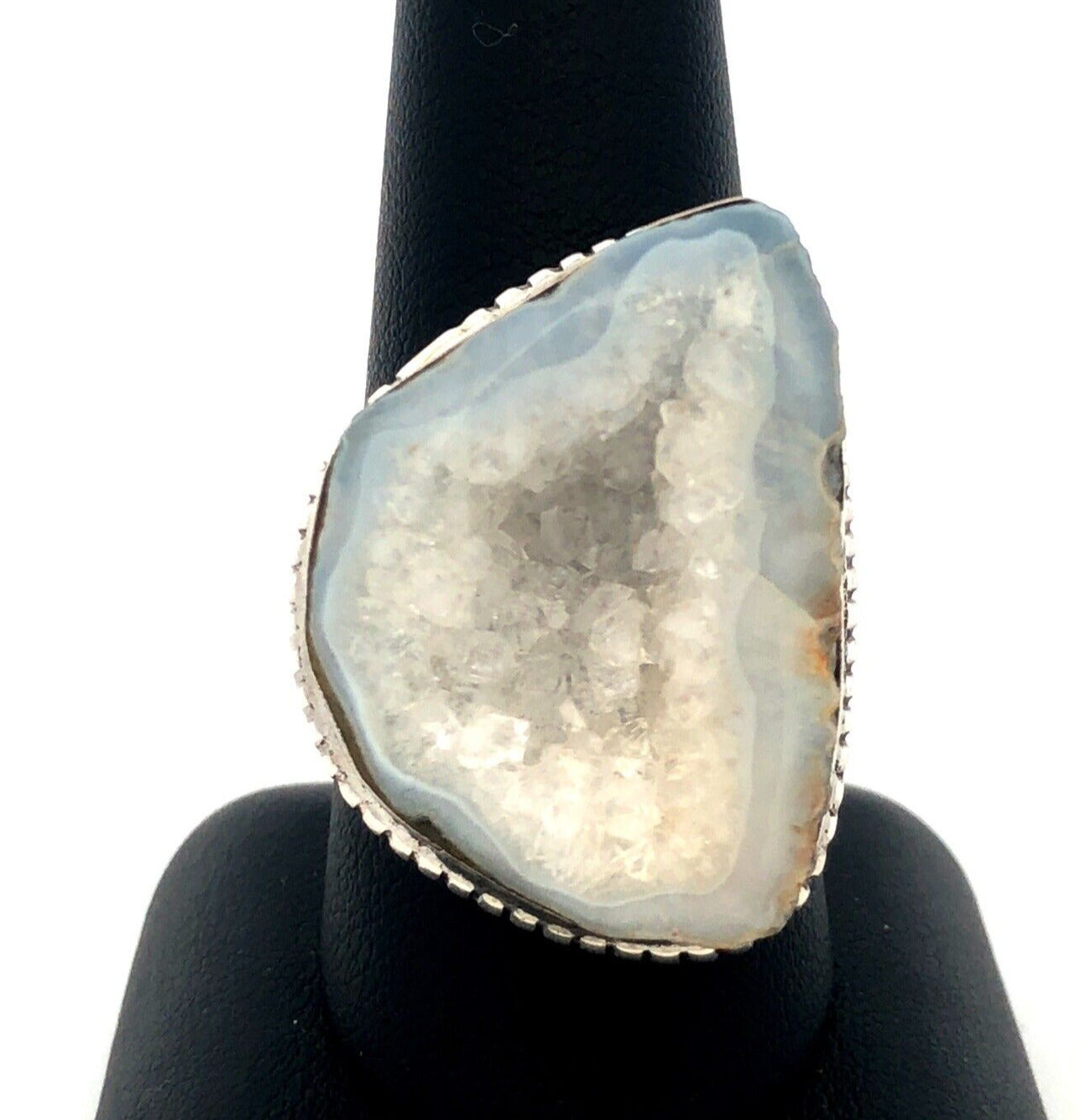Designer IW India 925 Sterling Silver White Druzy Quartz Statement Ring