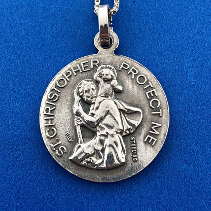 Designer FAS Italy Sterling Silver St Christopher Girl Soccer Pendant Necklace