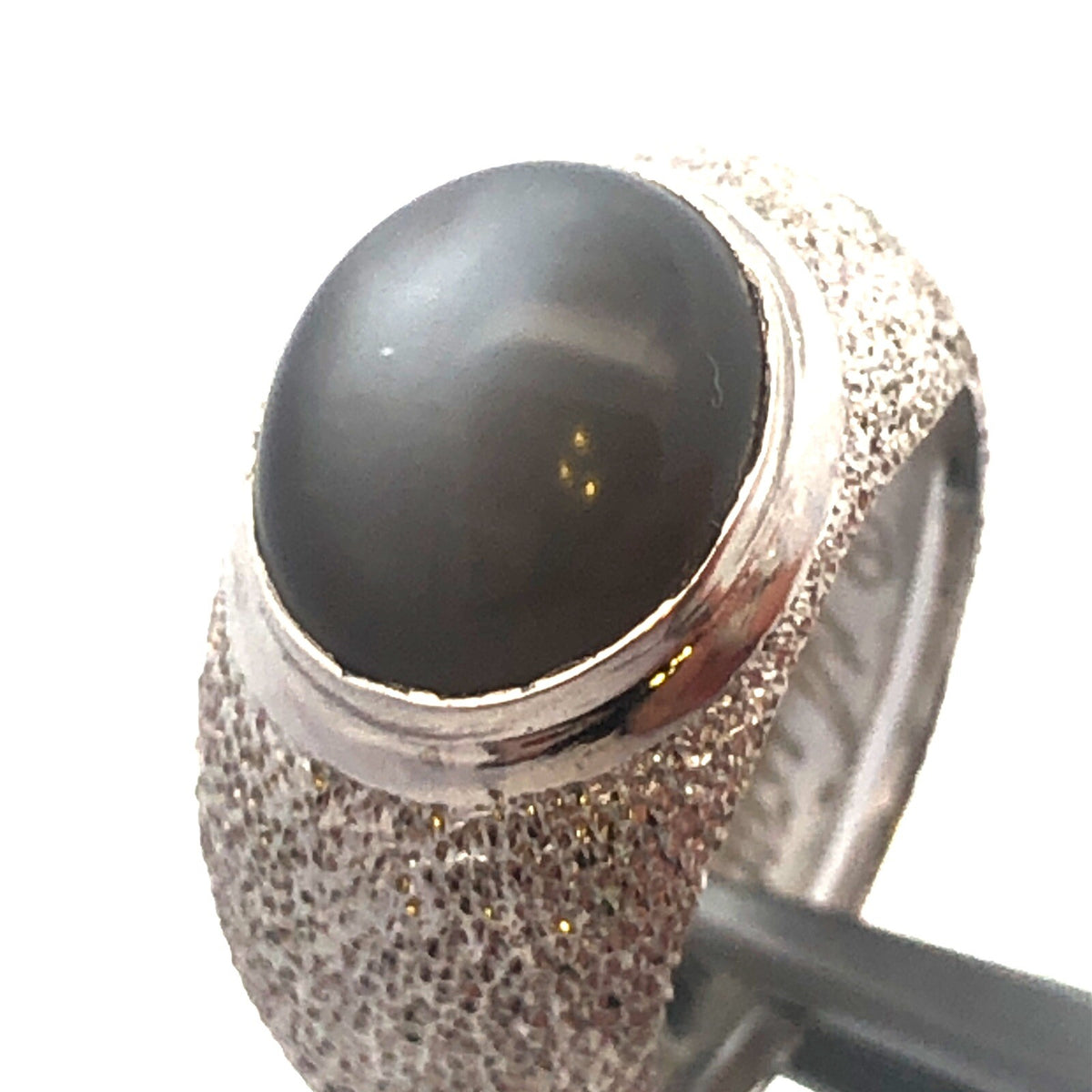 Custom Mignon Faget 925 Sterling Silver Oval Grey Cat's Eye Sea Urchin Dome Ring