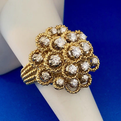 Stunning 18K Yellow Gold Diamond Floral Cluster Empire Setting Statement Ring