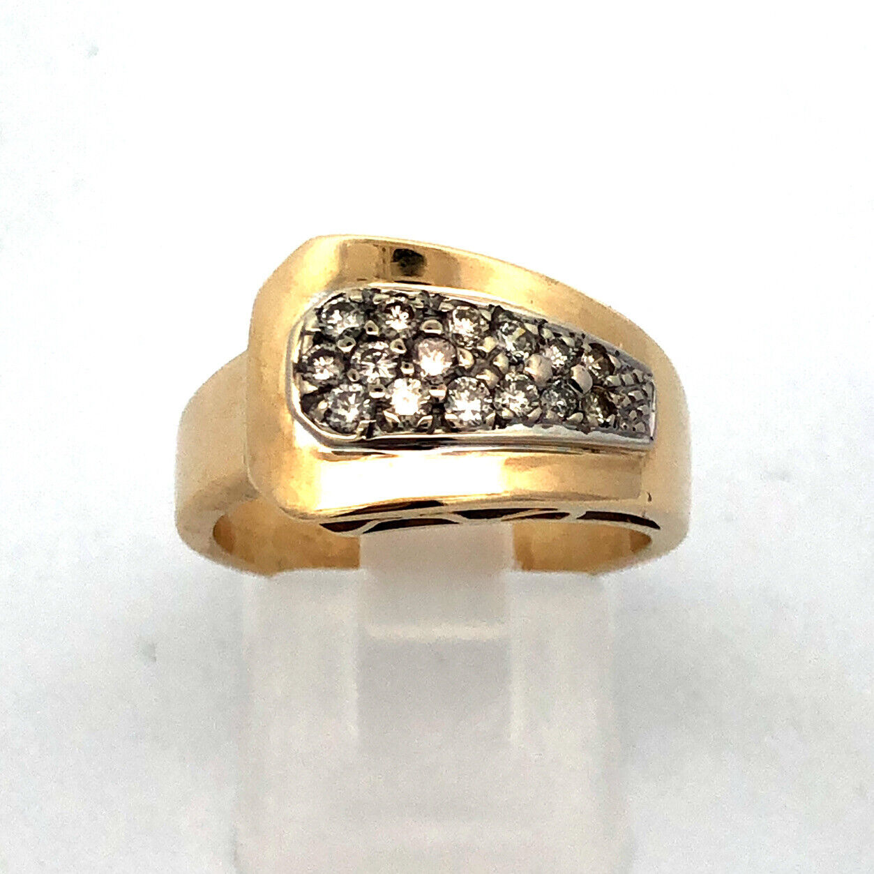 Designer 14K Yellow Gold Diamond Modernist Anniversary Buckle Ring