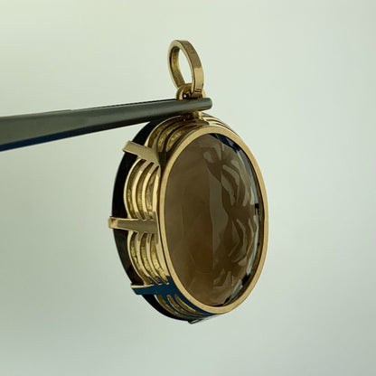 Gorgeous 18k Yellow Gold Large Oval Cut Smoky Quartz Dangle Pendant