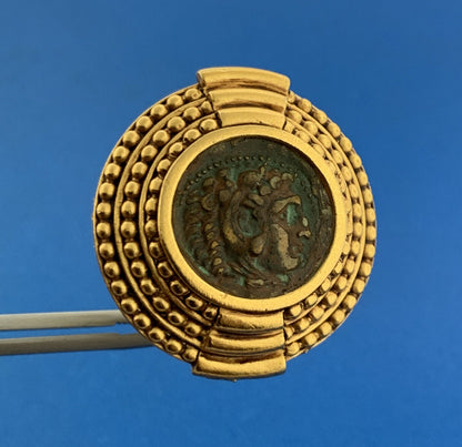 Vintage DIVA Gold Tone Etruscan Inspired Ancient Coin Clip Statement Earrings