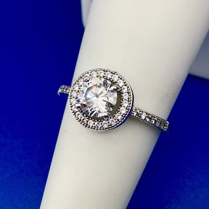 Sterling Silver 925 Cubic Zirconia CZ Solitaire Halo Engagement Ring