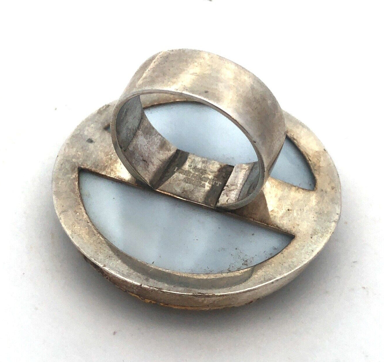 Lori Leavitt 925 Sterling Silver Gold Two Tone Asian White Jade Statement Ring