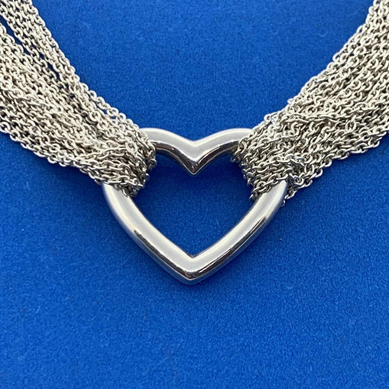 Authentic Tiffany & Co Heart Ornament Mesh Chain Twenty Strand Toggle Necklace