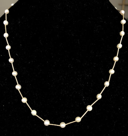 Designer 14K Yellow Gold 4.5 mm Cultured Freshwater Pearl Station Necklace