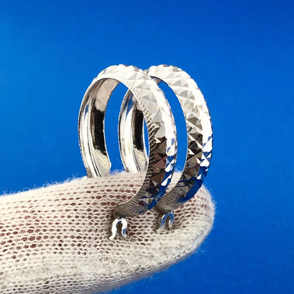 Stunning Sterling Silver 925 Textured Faceted Snap Closure Hoop Earrings