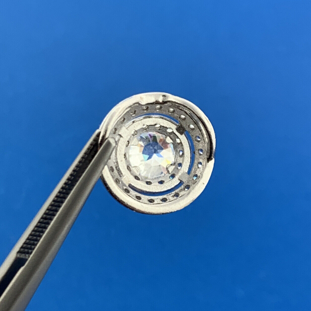 Estate 925 Sterling Silver Cubic Zirconia Double Halo Infinity Eternity Pendant