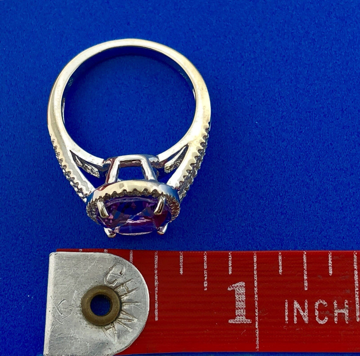 Designer 14K White Gold Oval Amethyst Diamond Halo Wedding Engagement Ring