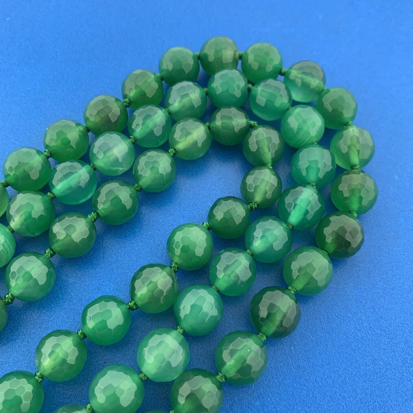 Vintage Silver Tone Green Faceted Tourmaline Bead 3 Strand Statement Necklace