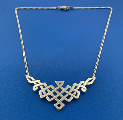 Vintage Designer 925 Sterling Silver Modernist Celtic Lines Small Bibb Necklace