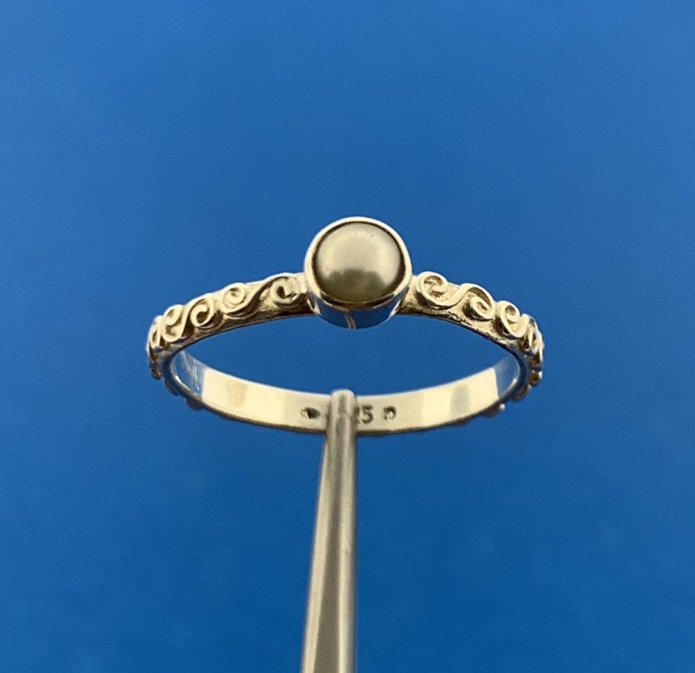Designer 925 Sterling Silver Pearl Scroll Design Stackable Band Ring