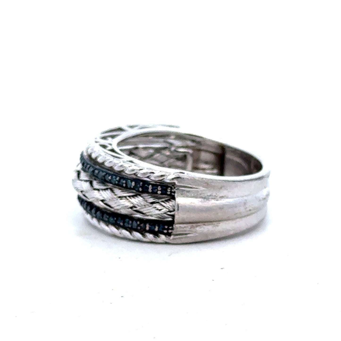 Designer 925 Sterling Silver Black Diamond Braided Rope Statement Size 10 Ring