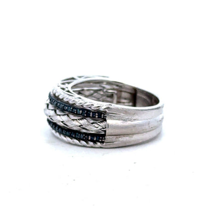 Designer 925 Sterling Silver Black Diamond Braided Rope Statement Size 10 Ring