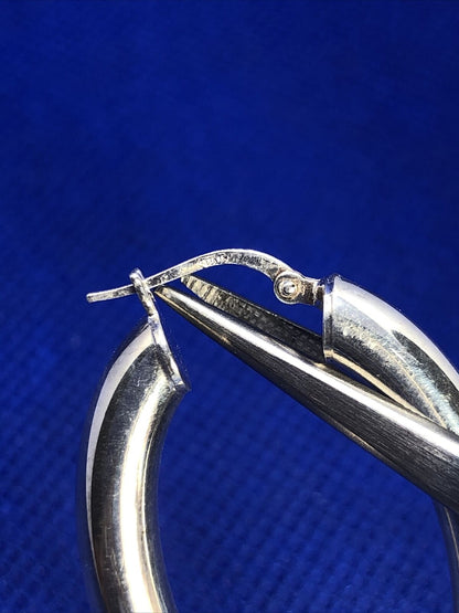 Designer Italy 925 Sterling Silver Large Polished Tubular Oval Hoop Earrings