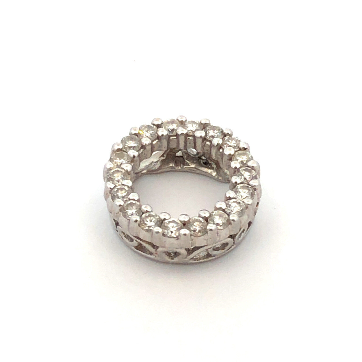 Designer JX 14K White Gold Diamond Round Ring Infinity Eternity Pendant